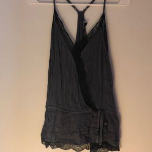 Sexy navy cami halter top with black lace detail